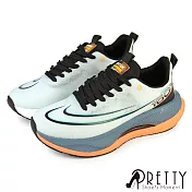【Pretty】男 運動鞋 休閒鞋 輕量 透氣 厚底 綁帶 EU40 黑綠色