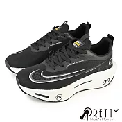 【Pretty】男 運動鞋 休閒鞋 透氣 厚底 綁帶 輕量 EU40 黑色