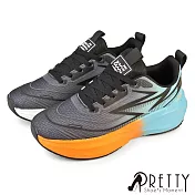【Pretty】男 運動鞋 休閒鞋 綁帶 輕量 透氣 厚底 EU40 黑色