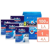 FINISH強效洗碗碇100顆x1盒+軟化鹽1kgx4包