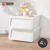 【日本天馬】粉彩河馬口前掀滑蓋收納箱(附造型貼紙)-S-4入- 典雅白