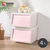 【日本天馬】粉彩河馬口前掀滑蓋收納箱(附造型貼紙)-M-4入- 櫻花粉