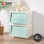 【日本天馬】粉彩河馬口前掀滑蓋收納箱(附造型貼紙)-M-4入- 薄荷綠