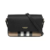 BURBERRY Hampshire 新款格紋帆布拼皮革手拿包/斜背包 (黑色)