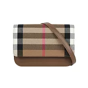 BURBERRY Madison 格紋帆布及皮革手拿包/斜背包 (土棕色)