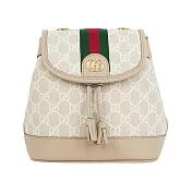 GUCCI Ophidia 塗層帆布及綠紅織帶束口迷你後背包 (燕麥色)