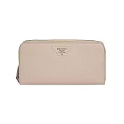 PRADA 縫線三角Logo ㄇ形拉鍊長夾 (荷花粉)