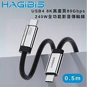 HAGiBiS 海備思USB4 8K高畫質80Gbps 240W全功能影音傳輸線0.5M 黑色