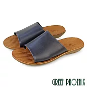 【GREEN PHOENIX】男 拖鞋 平底拖鞋 真皮 手工 室內 室外 台灣製 S 牛仔色