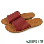 【GREEN PHOENIX】女 拖鞋 平底拖鞋 真皮 手工 室內 室外 台灣製 S 紅色