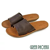 【GREEN PHOENIX】女 拖鞋 平底拖鞋 真皮 手工 室內 室外 台灣製 S 咖啡色