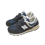 New Balance NB 休閒鞋 574 Wide 中童 寬楦 小朋友 灰 藍 魔鬼氈 麂皮 運動鞋 PV574SGG-W 19cm GREY/NAVY