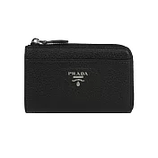 PRADA 縫線三角Logo 牛皮拉鍊鑰匙包/卡包 (黑色)