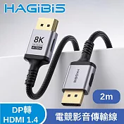 HAGiBiS 海備思DP轉HDMI 1.4版8K 60Hz/240Hz電競影音傳輸線2M 黑色