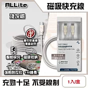 ALLite-EASY CABLE USB-C to USB-C磁吸收納編織快充線1入/盒(原廠保固, E-Marker晶片智能充電線,支援PD/QC/PPS數據線) 淺灰褐