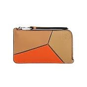 LOEWE Puzzle 經典小牛皮拼色零錢/卡片套_展示品 (暖沙色/橘色)