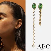 AEC PARIS 巴黎品牌 橢圓切割綠色單鑽耳環 簡約金鍊耳環 Studs Bala Oval