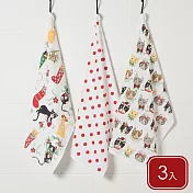 《danica》Jubilee純棉茶巾擦拭布3入(貓咪過聖誕76cm) | 廚房抹布 擦拭布