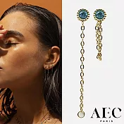 AEC PARIS 巴黎品牌 圓形切割藍色單鑽耳環 簡約金鍊耳環 Studs Bala Round
