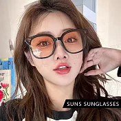 【SUNS】韓版ins墨鏡 高級感日落墨鏡 明星款墨鏡 顯白大框金屬太陽眼鏡 抗UV400 S234 黑框橘片