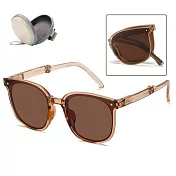 【SUNDAY】六節折疊抗UV太陽鏡 情侶款黑+棕2入組 加贈氣墊收納包 三段式摺疊 輕巧收納   檳椰棕2入