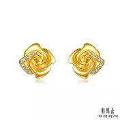 【點睛品】絢麗玫瑰 鑽石黃金耳環 (一對)