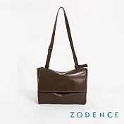 ZODENCE MYRA植鞣真皮極簡個性長方肩背大包  咖啡色