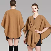 seoul show首爾秀 多變穿帶保暖圍巾針織外套斗篷披肩  卡其