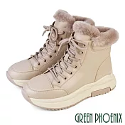 【GREEN PHOENIX】女 短靴 休閒靴 綁帶靴 厚底 真皮 短筒 絨毛 EU37 紫色