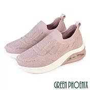 【GREEN PHOENIX】女 休閒鞋 健走鞋 懶人鞋 氣墊 透氣 襪套式 厚底 彈力 紓壓 EU35 粉紅色