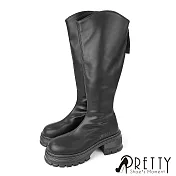 【Pretty】女 長靴 馬靴 騎士靴 厚底 顯瘦貼腿 後拉鍊 EU37 黑色