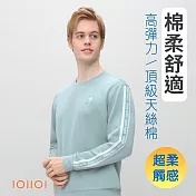 歐洲貴族IOIIOI 長袖圓領T恤 天絲棉圓領衫 品牌織帶 年輕有型 柔軟手感 M 藍色