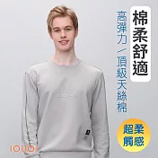 歐洲貴族IOIIOI 長袖圓領T恤 特殊鋼印凹凸板 天絲棉柔 超柔防皺 M 灰色
