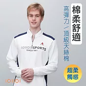 歐洲貴族IOIIOI 長袖立領T恤 超柔防皺 四面彈力舒適度佳  M 白色