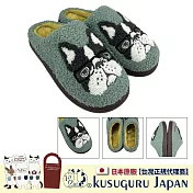 【Kusuguru Japan】日本眼鏡貓 拖鞋 相良刺繡絨毛保暖蓬軟觸感 橡膠止滑鞋底室內拖鞋 - Animal Mode款 -綠色
