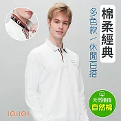 歐洲貴族IOIIOI 長袖翻領設計 刺繡POLO衫 紳士商務休閒 M 白色