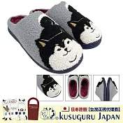 【Kusuguru Japan】日本眼鏡貓 拖鞋 相良刺繡絨毛保暖蓬軟觸感 橡膠止滑鞋底室內拖鞋 - 柴尻君款 -灰色