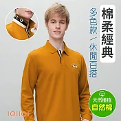 歐洲貴族IOIIOI 長袖翻領設計 刺繡POLO衫 紳士商務休閒 M 黃色