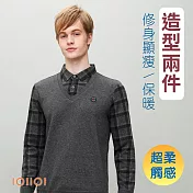 歐洲貴族IOIIOI 熱銷休閒商務polo衫 造型兩件設計 夾兩件 含羊毛  L 灰色
