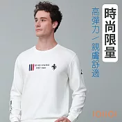 歐洲貴族IOIIOI 長袖彈力圓領T恤 縮口彈力圓領衫 天絲棉 保暖 年輕印花 超柔防皺 L 白色