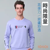 歐洲貴族IOIIOI 長袖彈力圓領T恤 縮口彈力圓領衫 天絲棉 保暖 年輕印花 超柔防皺 M 紫色