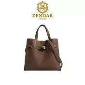 【ZENDAR】台灣總代理 限量1折 頂級小牛皮托特包肩背包 瑞絲系列 全新專櫃展示品 咖啡色