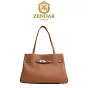 【ZENDAR】台灣總代理 限量1折 頂級小牛皮肩背包 安傑拉系列 全新專櫃展示品 金棕色