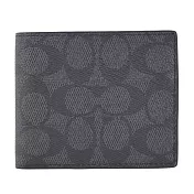 COACH 緹花C LOGO 對開男短夾 黑灰