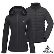 【ATUNAS 歐都納】女款防水2IN1+羽絨兩件式外套/大尺碼A1GA2534W*- S 黑