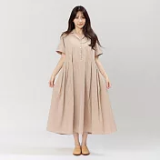 好我_Nicole有領短袖箱褶洋裝 FREE 奶茶