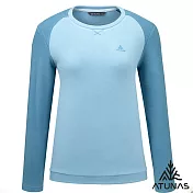 【ATUNAS 歐都納】女款經典保暖長袖圓領衫/長T/大尺碼A8TS2548W- S 淺藍/灰藍