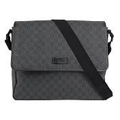 GUCCI GG Logo 塗層帆布翻蓋郵差包_展示品 (黑灰色)