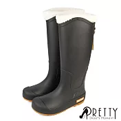 【Pretty】女 雨靴 雨鞋 防水靴 防水鞋 長靴 平底 EU37 黑色
