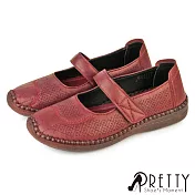 【Pretty】女 休閒鞋 便鞋 瑪莉珍 媽媽鞋 平底鞋 沾黏 JP23.5 紅色